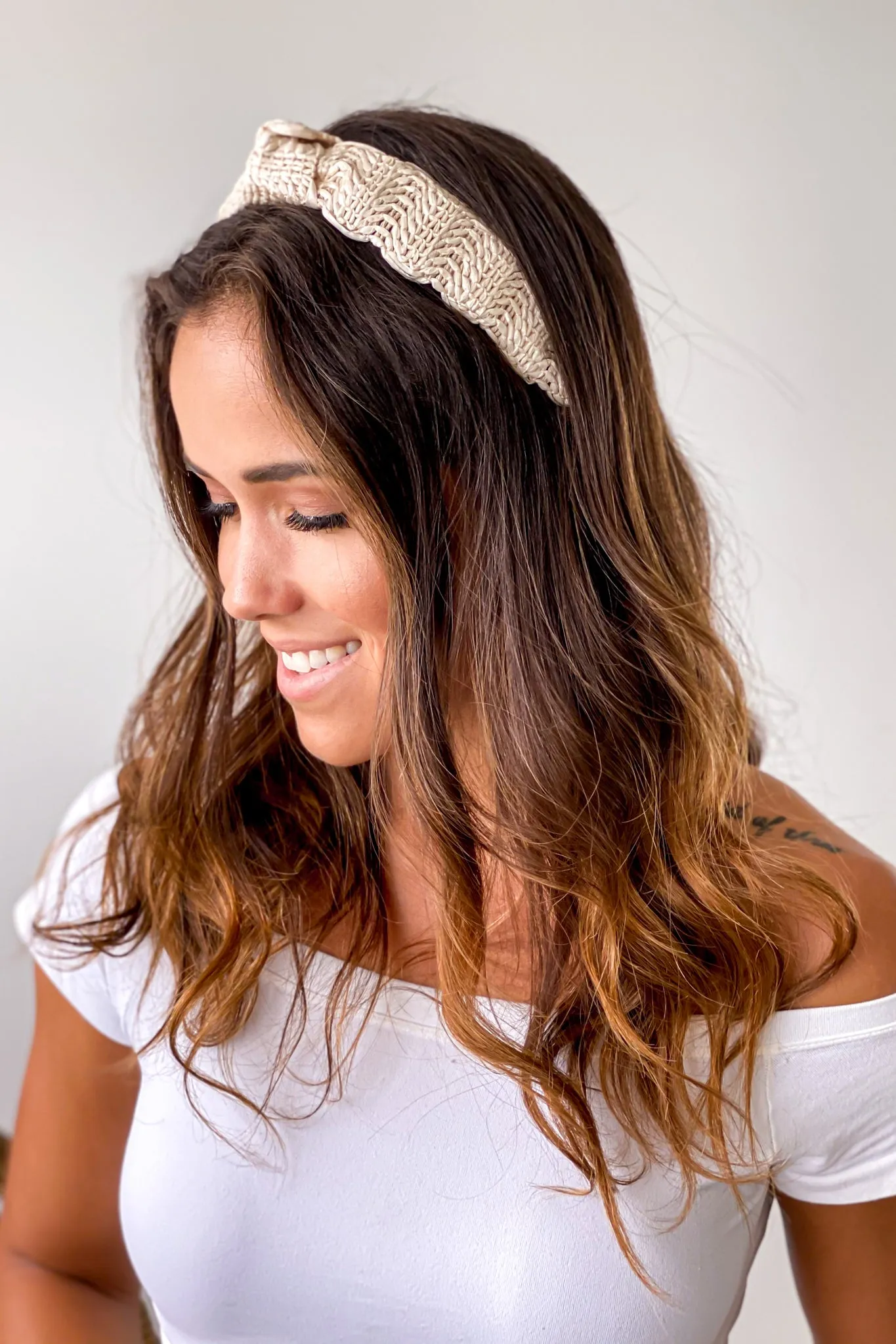 Ivory Straw Headband with Knot