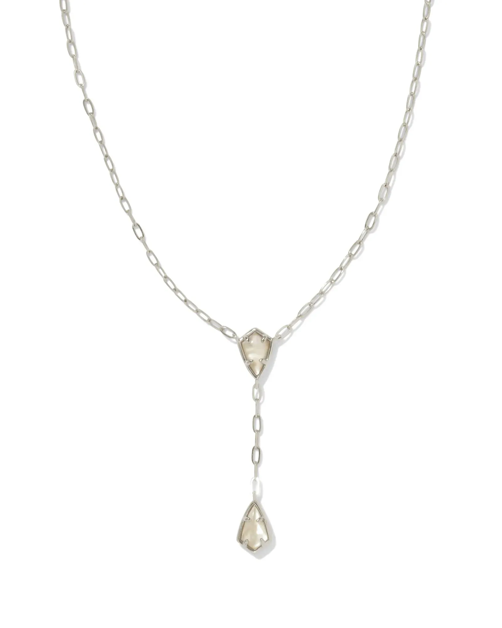 Kendra Scott Camry Silver Y Necklace in Ivory Mother-of-Pearl