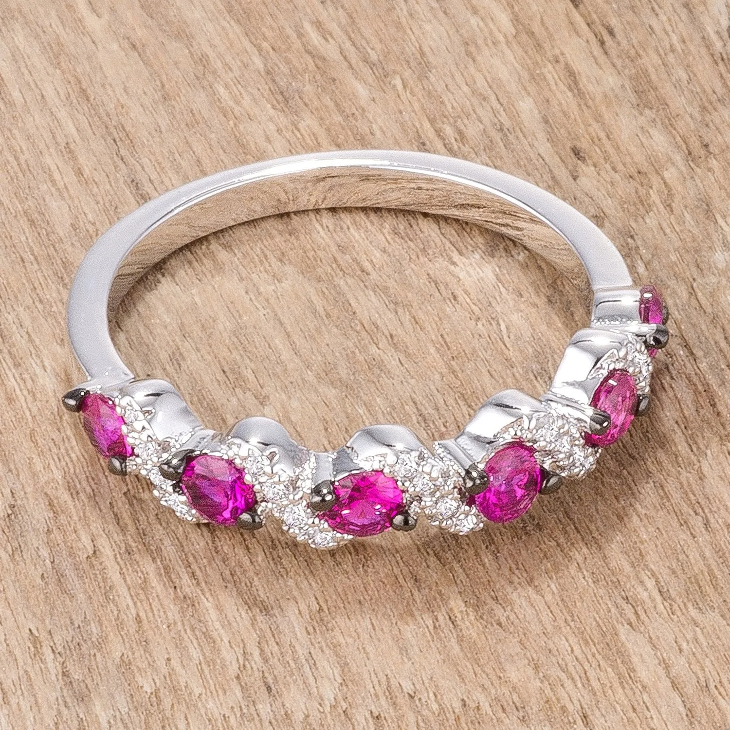 Kerra S Shape Pink & Clear CZ Half Eternityl Ring | .8ct