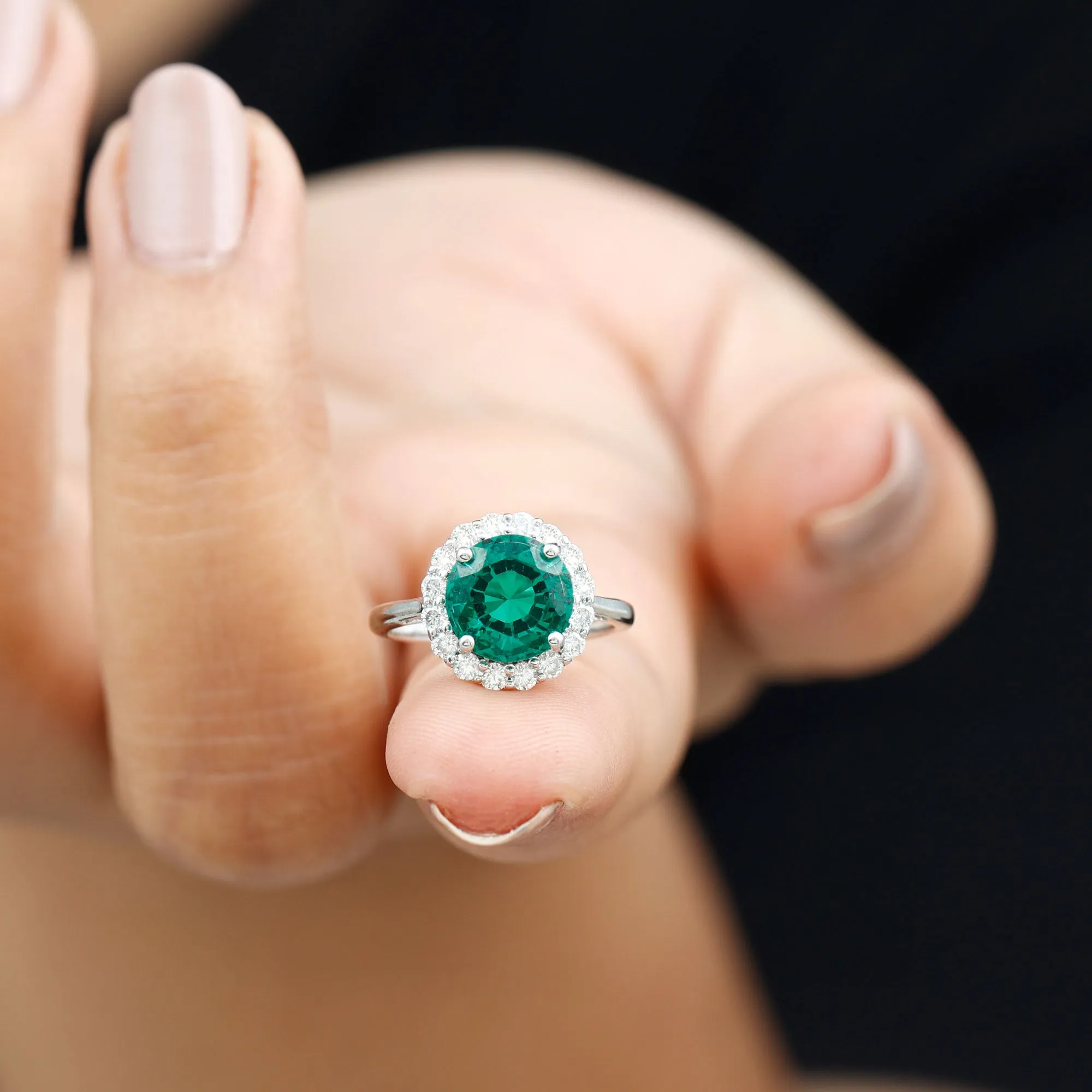 Lab Grown Emerald Halo Ring with Diamond