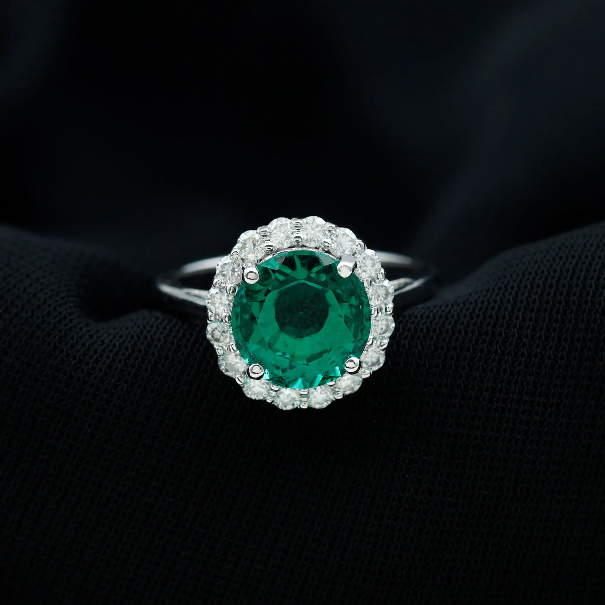 Lab Grown Emerald Halo Ring with Diamond