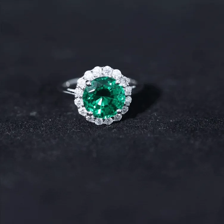 Lab Grown Emerald Halo Ring with Diamond