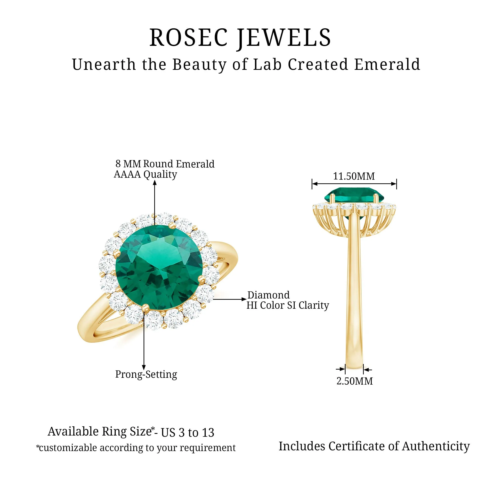 Lab Grown Emerald Halo Ring with Diamond