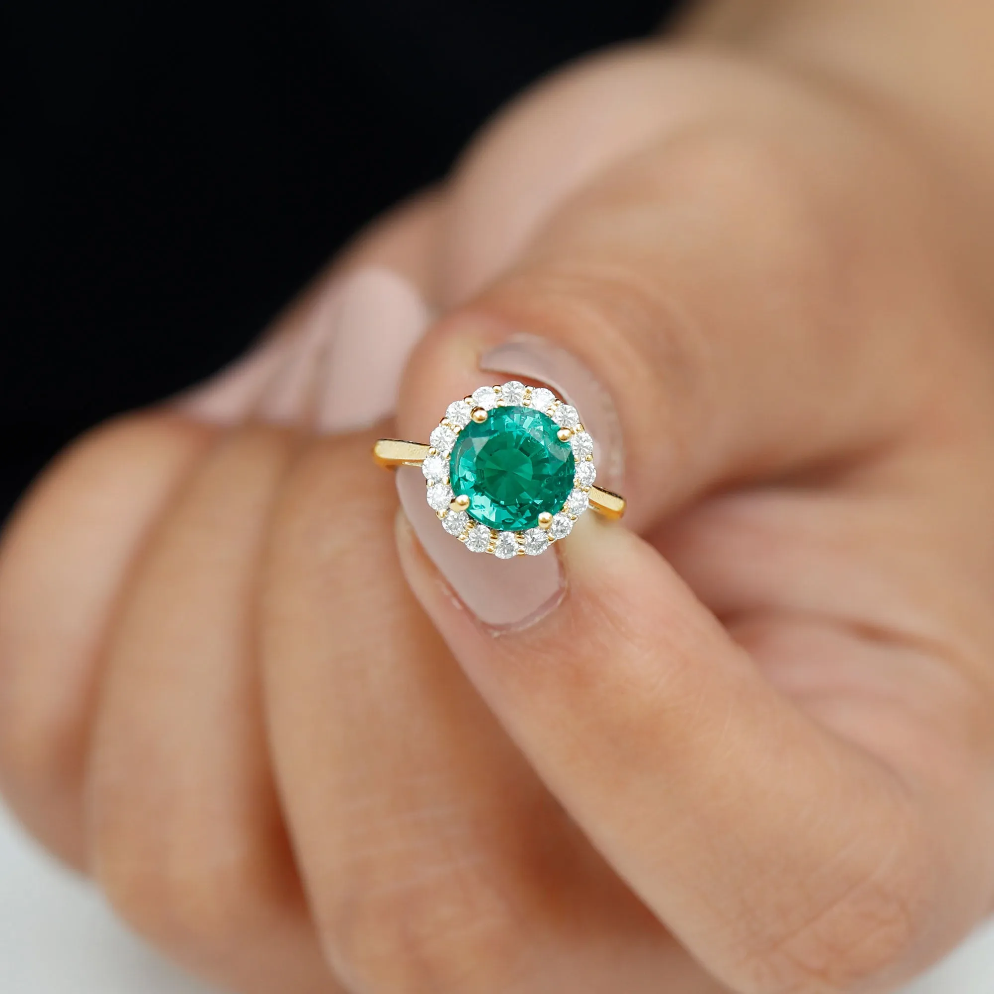 Lab Grown Emerald Halo Ring with Diamond