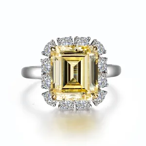 Lafonn Emerald Cut Simulated Yellow Diamond Halo Ring