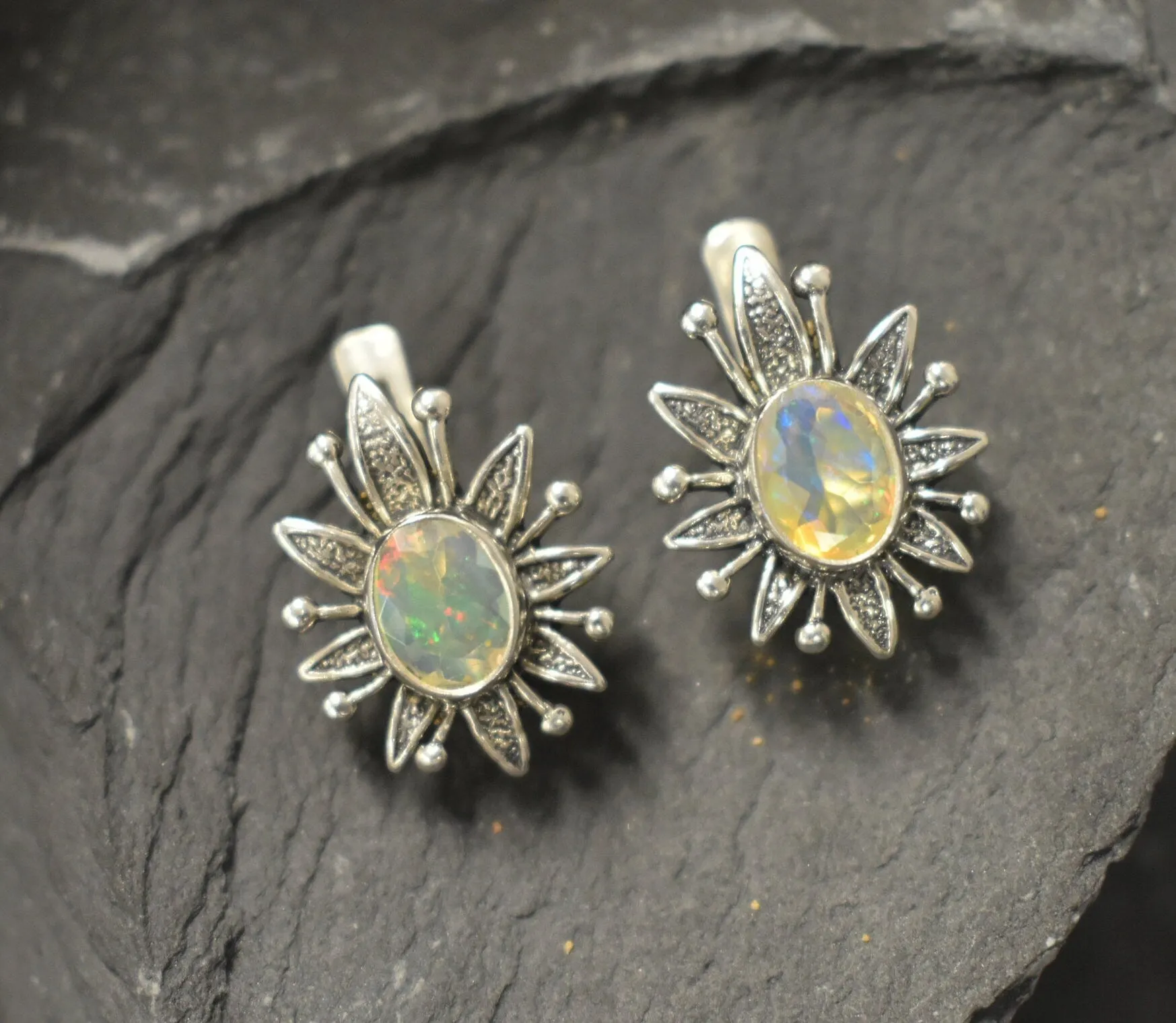 Large Opal Flower Earrings - Natural Opal Earrings - Vintage Statement Earrings