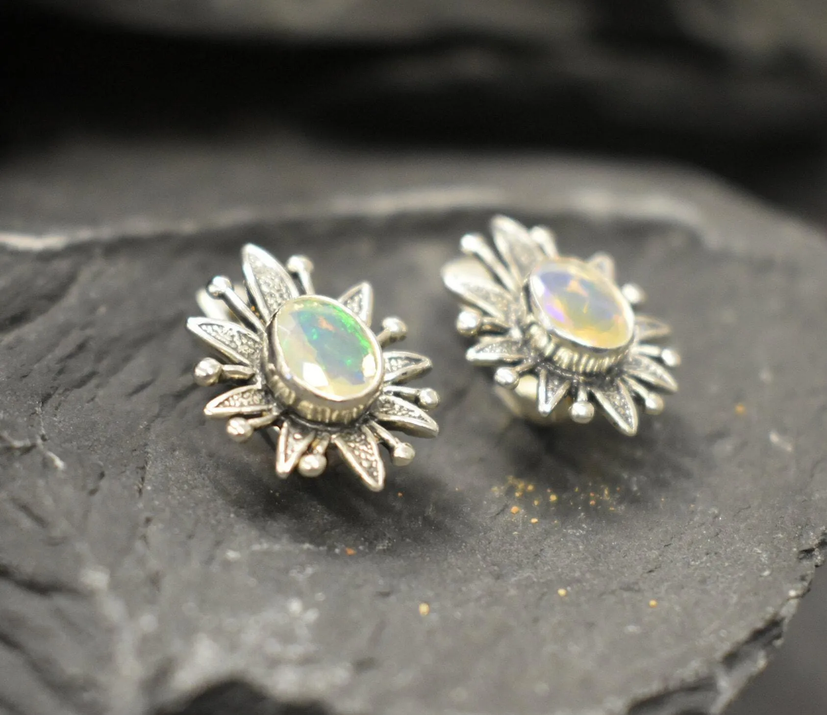 Large Opal Flower Earrings - Natural Opal Earrings - Vintage Statement Earrings