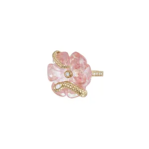 LARGE SNAKE WRAPPED PINK TOURMALINE FLOWER PAVE RING