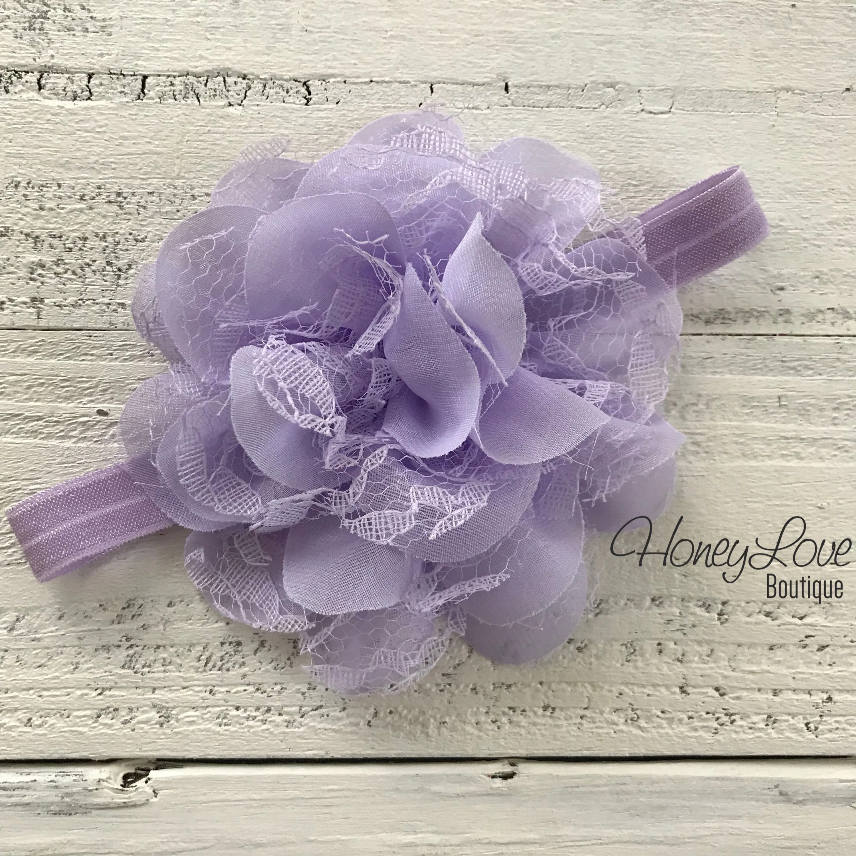 Lavender Purple Lace and Chiffon Layered Flower headband