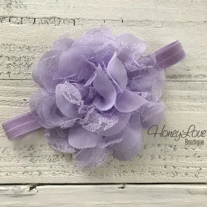 Lavender Purple Lace and Chiffon Layered Flower headband