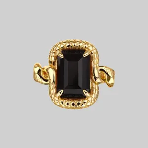 MALICE. Black Spinel Coiled Snake Cocktail Ring - Gold