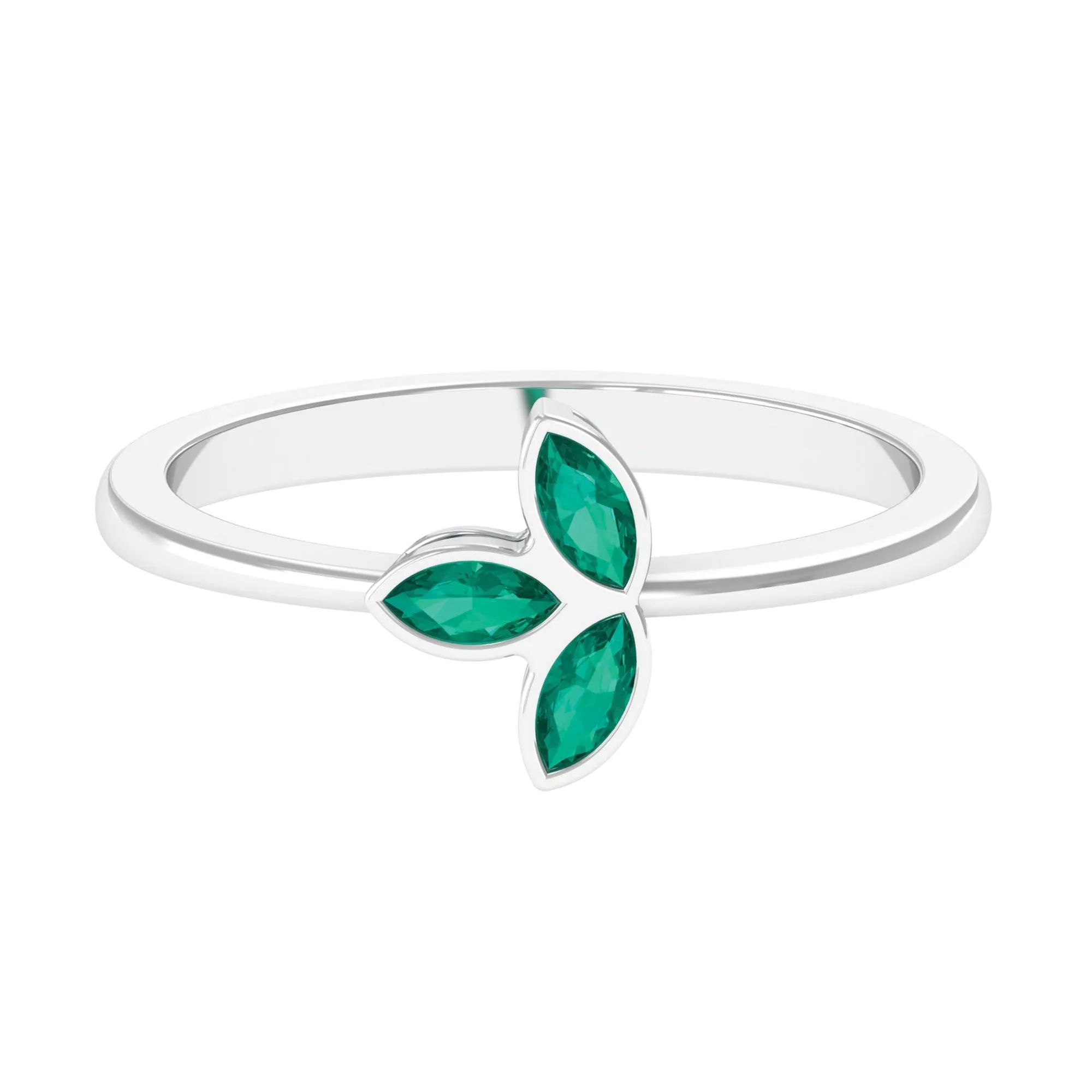 May Birthstone 1/2 CT Marquise Cut Emerald Petal Ring in Bezel Setting