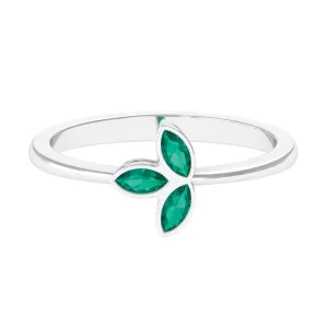 May Birthstone 1/2 CT Marquise Cut Emerald Petal Ring in Bezel Setting