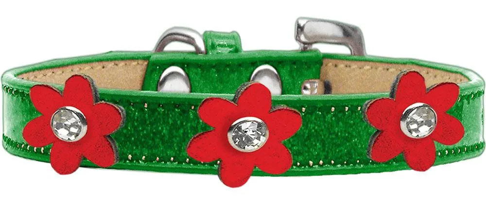 Metallic Flower Ice Cream Collar Emerald Green With Metallic Red Flowers Size 18