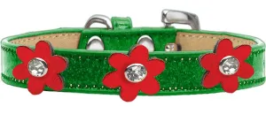 Metallic Flower Ice Cream Collar Emerald Green With Metallic Red Flowers Size 18