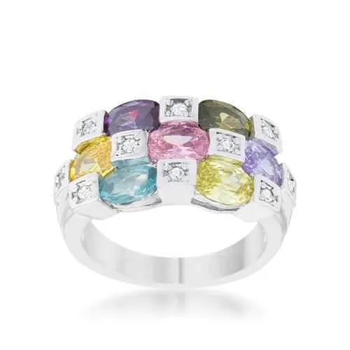 Mina 3.1ct Multicolor CZ Rhodium Cocktail Ring