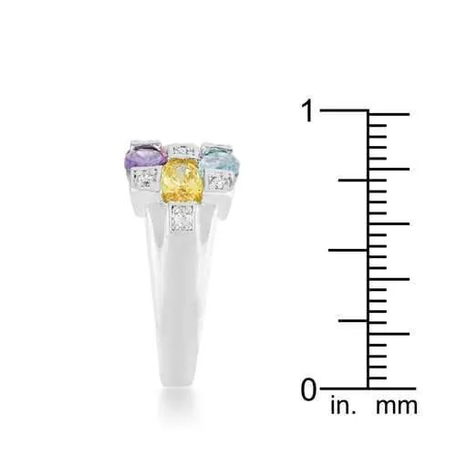 Mina 3.1ct Multicolor CZ Rhodium Cocktail Ring