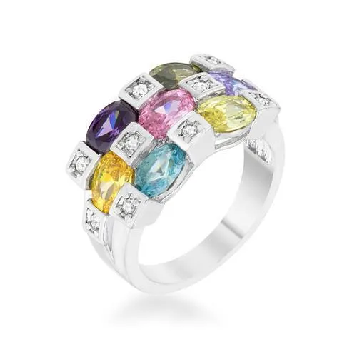 Mina 3.1ct Multicolor CZ Rhodium Cocktail Ring