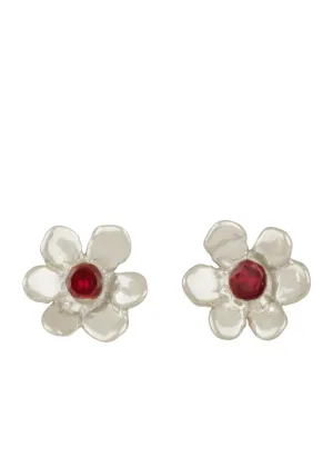 Mini Daisy Studs in Sterling Silver - Ruby