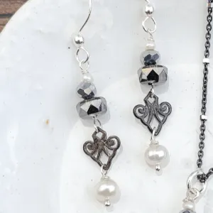 Mini Filigree Earrings w Pearl Drop