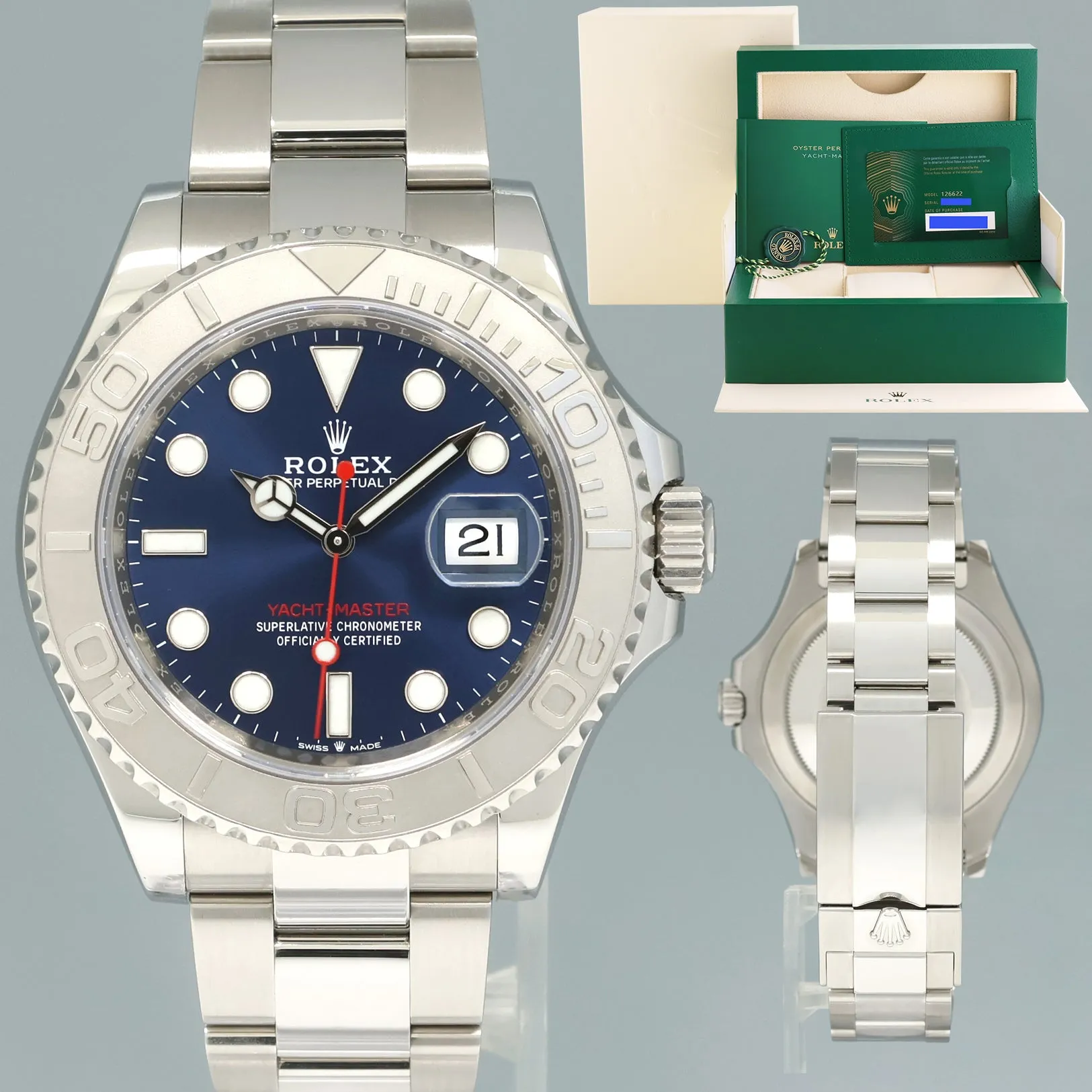 MINT 2023 PAPERS Rolex Yacht-Master 126622 Steel Platinum Blue 40mm Watch Box