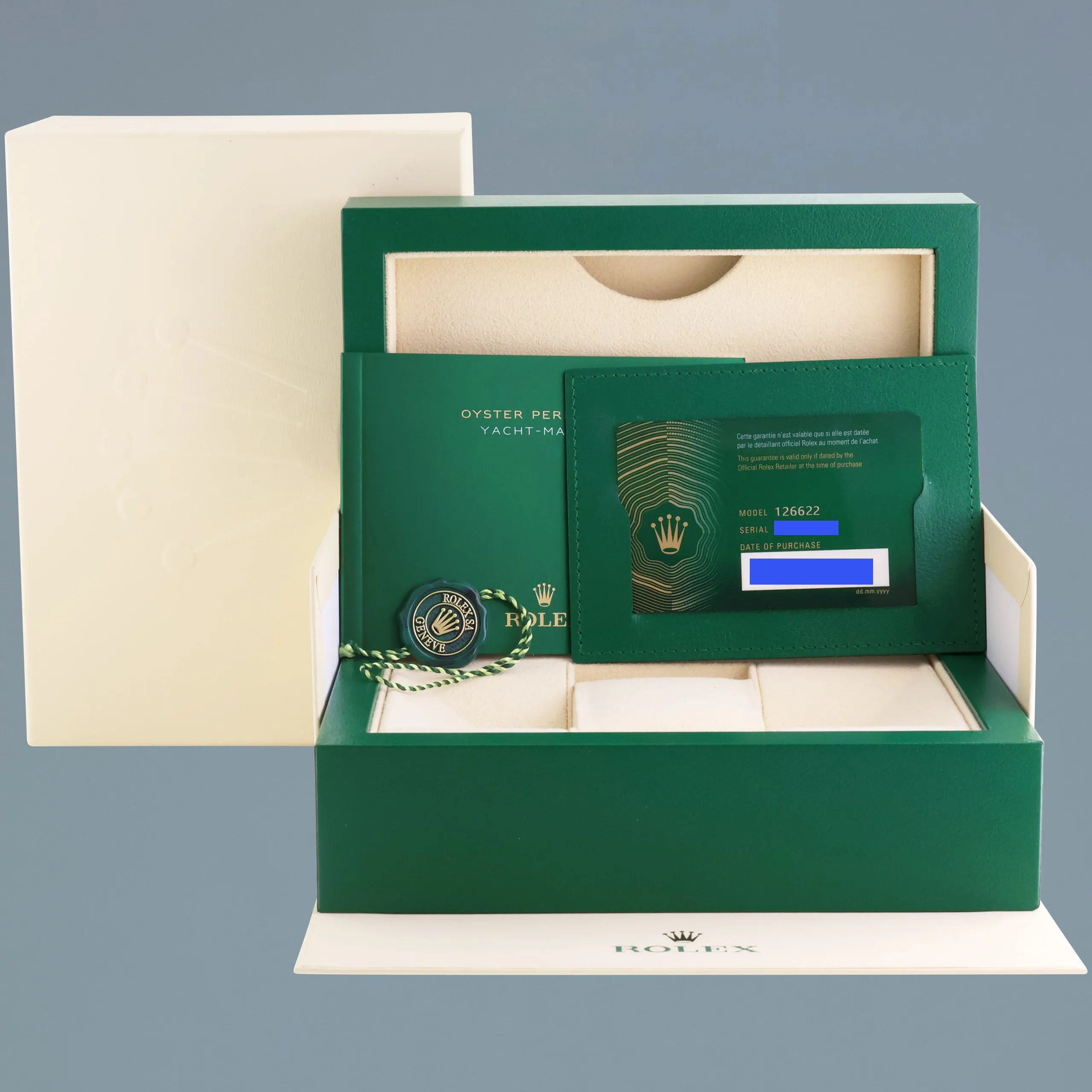 MINT 2023 PAPERS Rolex Yacht-Master 126622 Steel Platinum Blue 40mm Watch Box