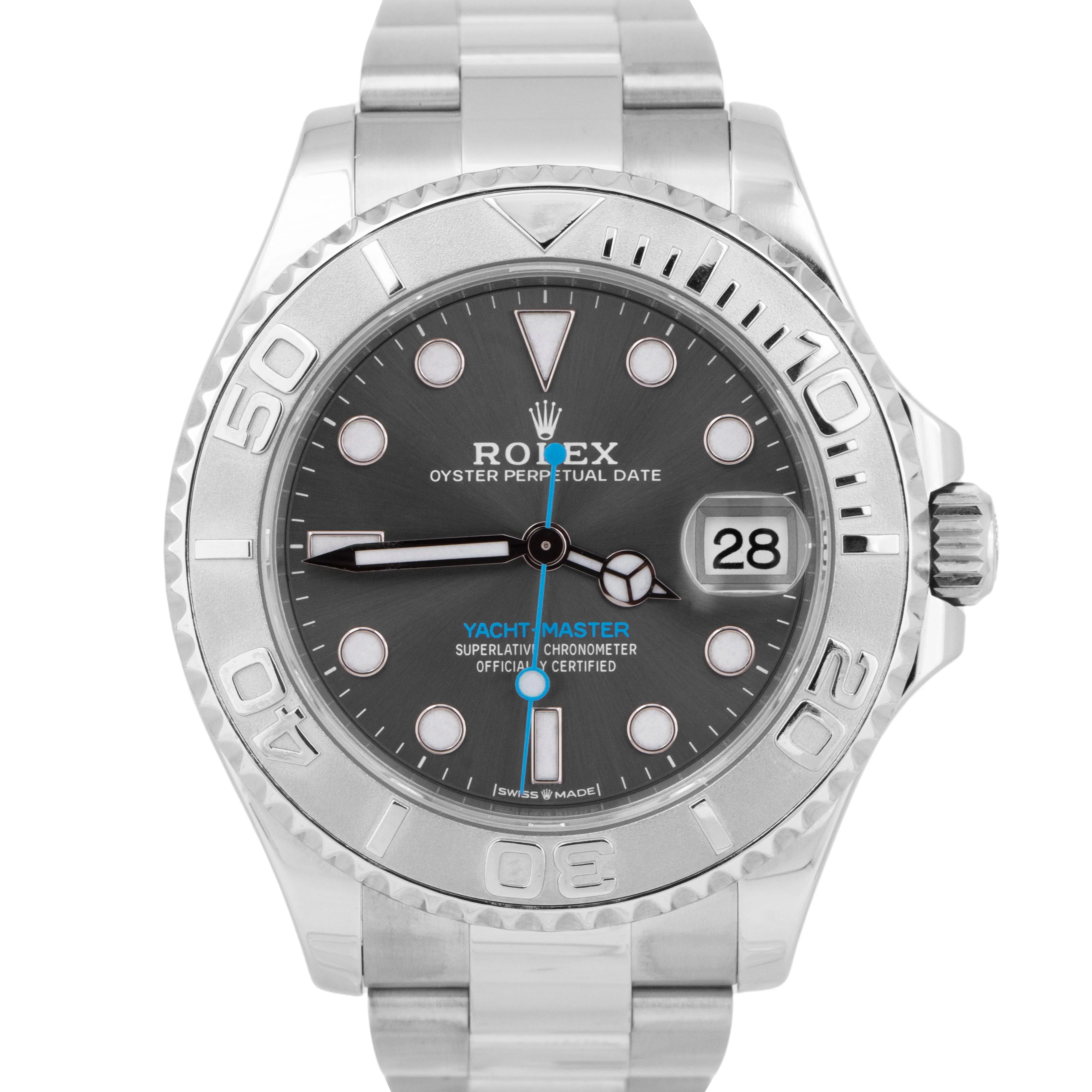 MINT 2023 Rolex Yacht-Master Midsize Stainless Steel RHODIUM Blue 37mm 268622