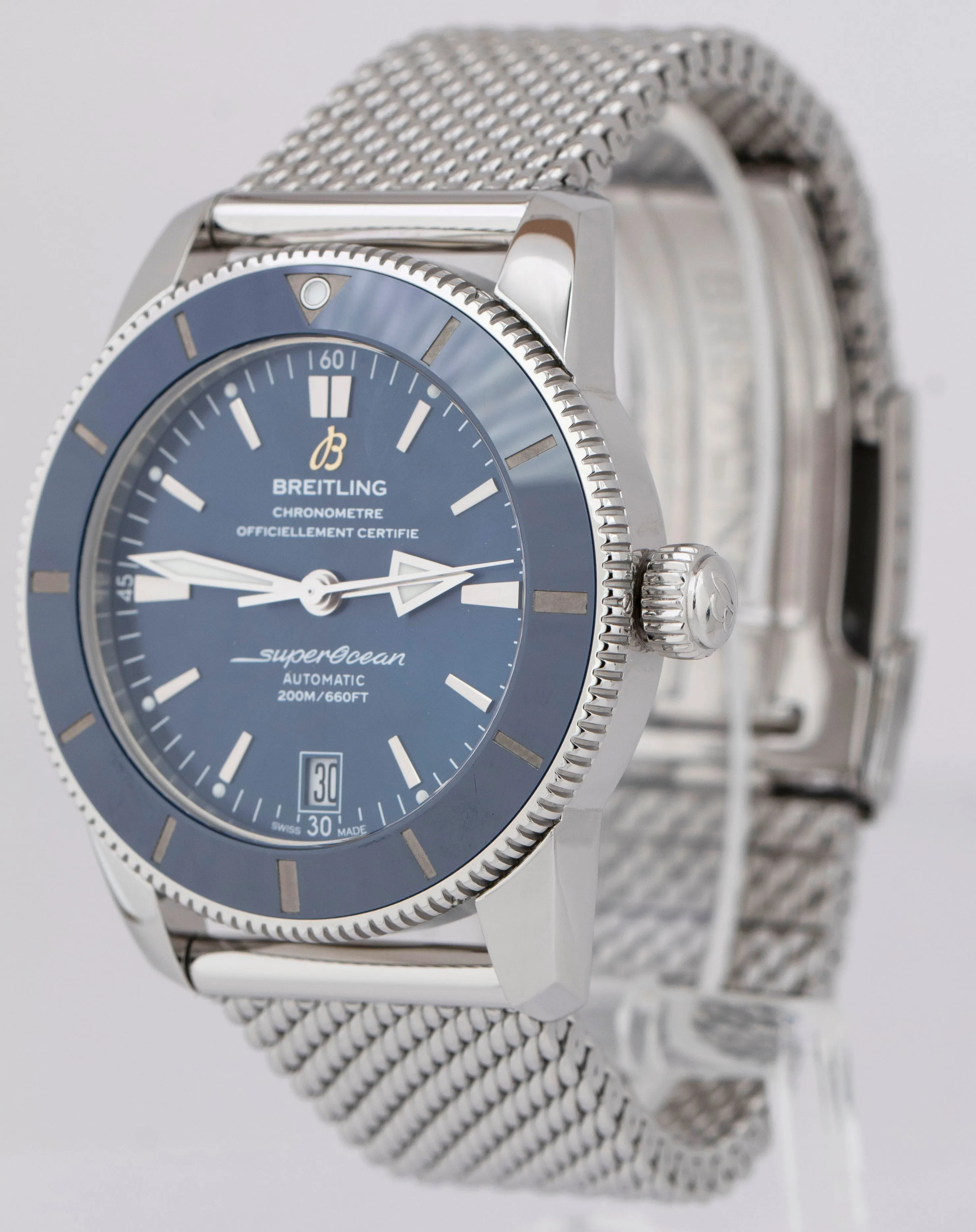 MINT Breitling Superocean Heritage II Stainless Steel 42mm Blue Watch AB2010