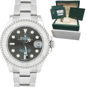 MINT Rolex Yacht-Master Midsize PAPERS Steel Rhodium Gray 37mm Watch 268622 B P