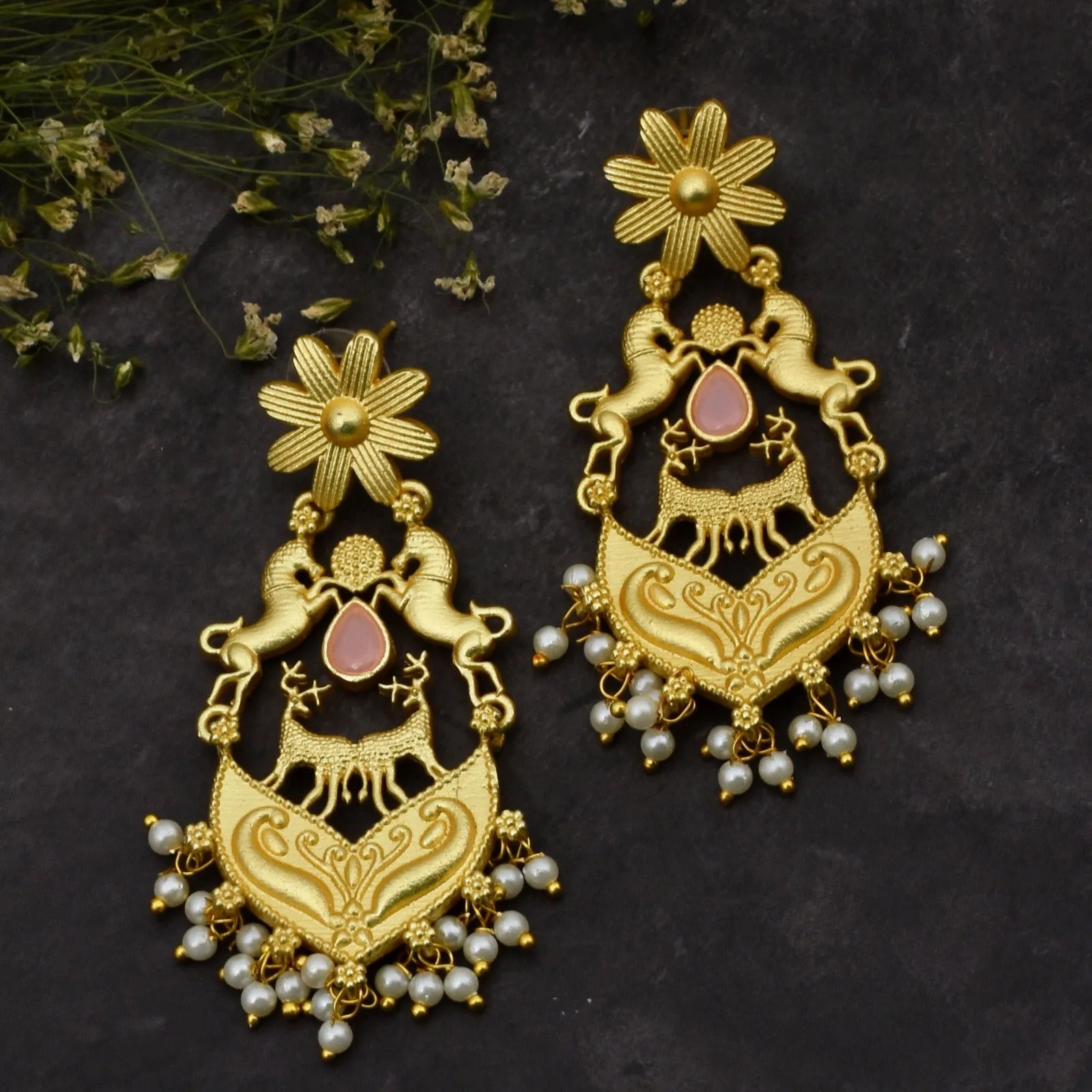 Miraya Matte Gold Dangler Earrings