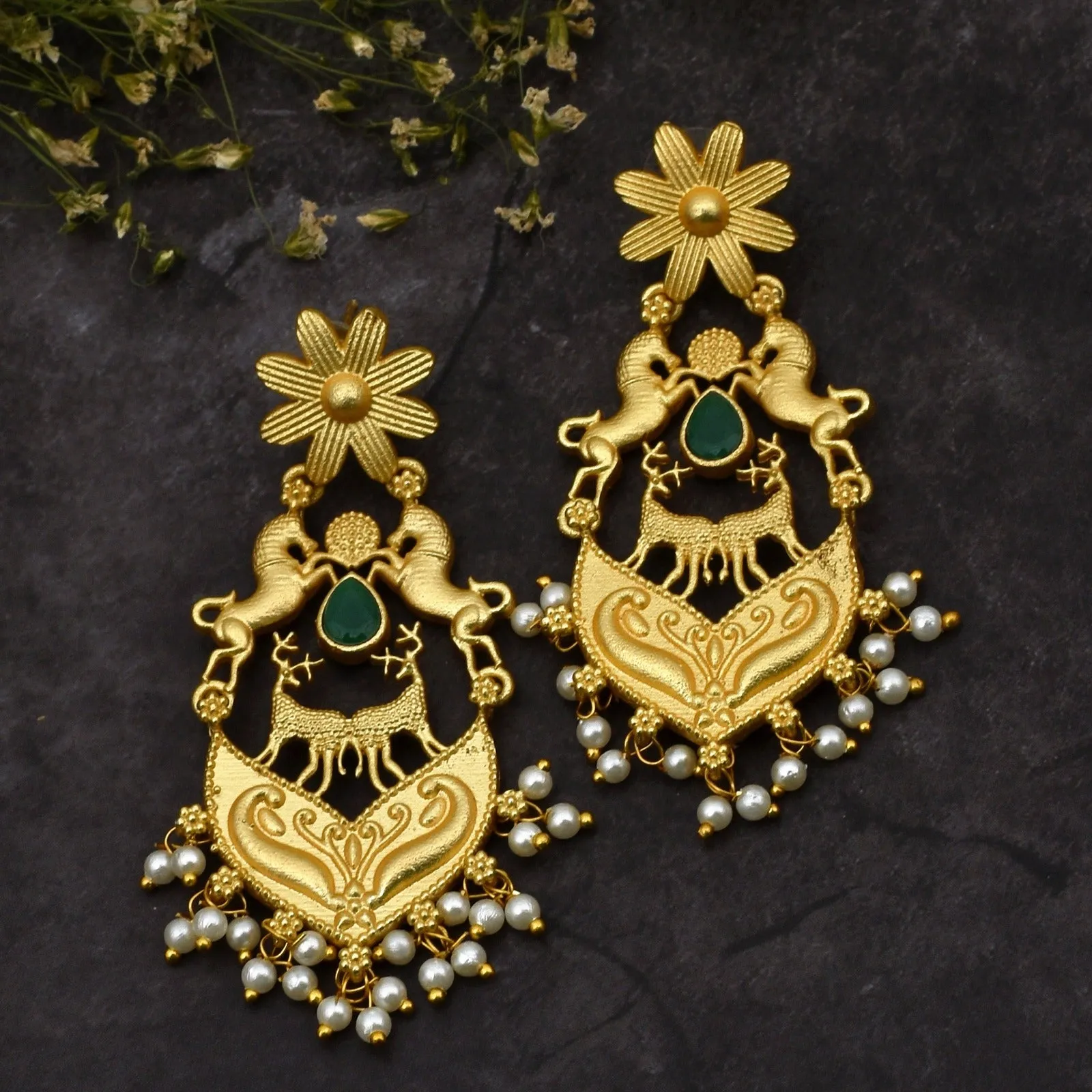 Miraya Matte Gold Dangler Earrings