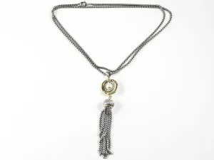 Modern Unique Center Pearl With Tassel Long Design Brass Necklace