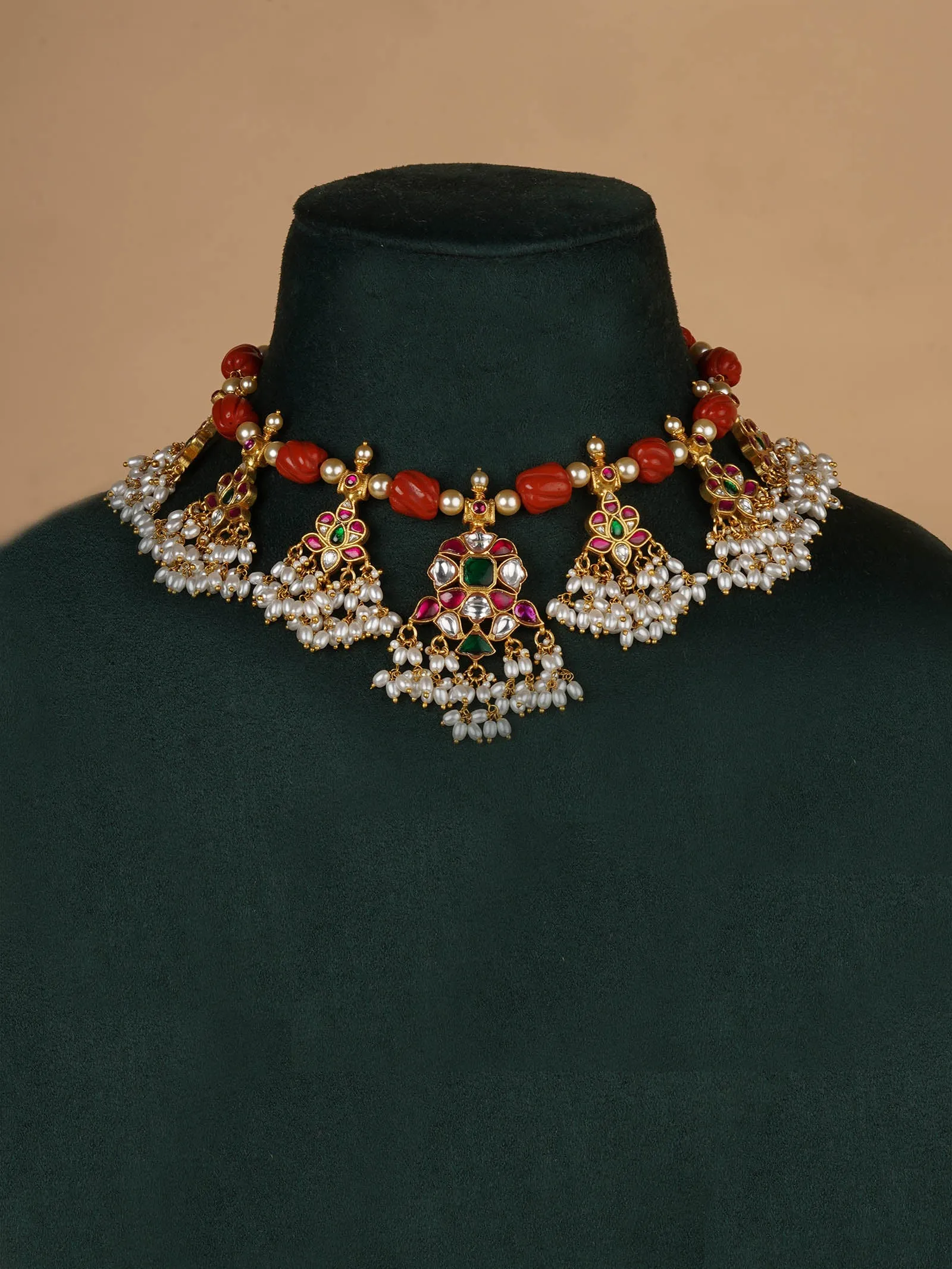 Multicolor Gold Plated Jadau Kundan Necklace Set - MS2256M