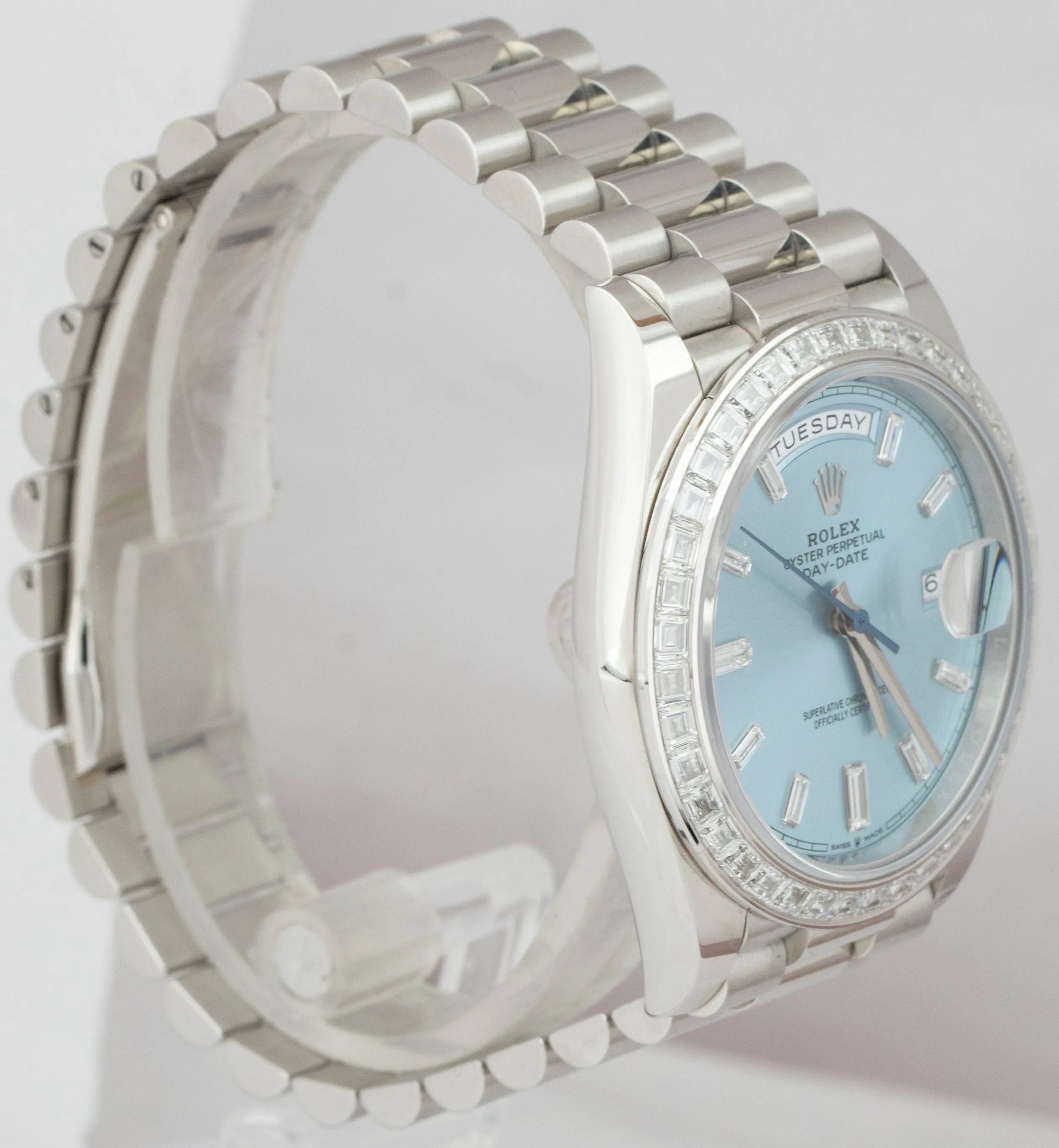 NEW Rolex Day-Date 40 President 40mm Platinum Glacier Blue BAGUETTE 228396 TBR