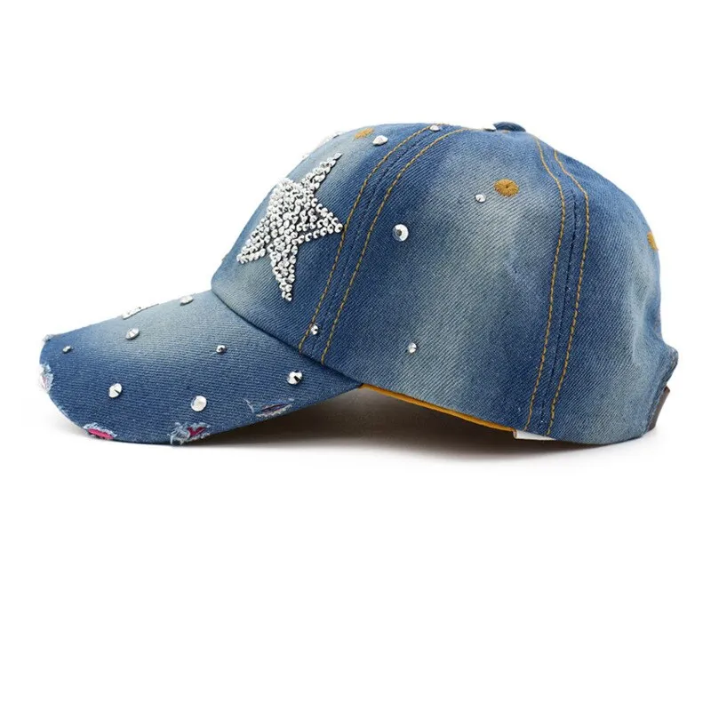 NEWBLOM Women Bling Tiara Distressed Denim Baseball Cap