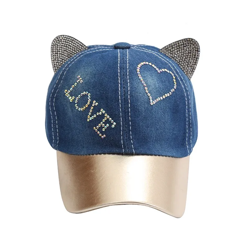 NEWBLOM Women Bling Tiara Distressed Denim Baseball Cap