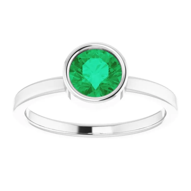 Platinum 6 mm Natural Emerald Ring