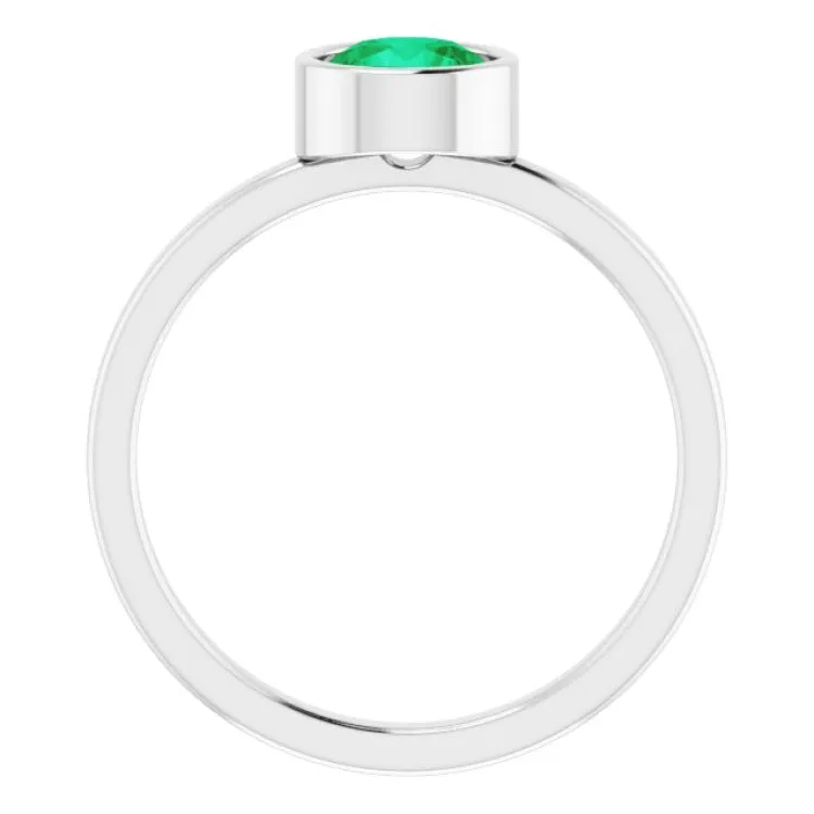 Platinum 6 mm Natural Emerald Ring