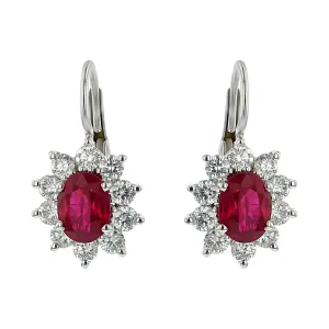 Platinum and 18K White Gold Ruby Diamond Earrings