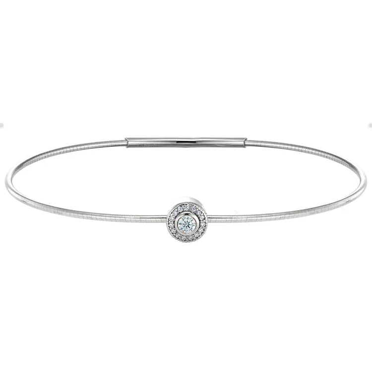 Platinum Finish Sterling Silver Round Simulated Diamond Birth Gem Bracelet with Simulated Diamonds