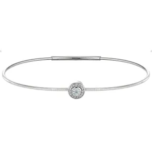 Platinum Finish Sterling Silver Round Simulated Diamond Birth Gem Bracelet with Simulated Diamonds