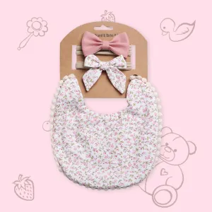 Polka Tots Floral Bow Headband with Bib Set - White