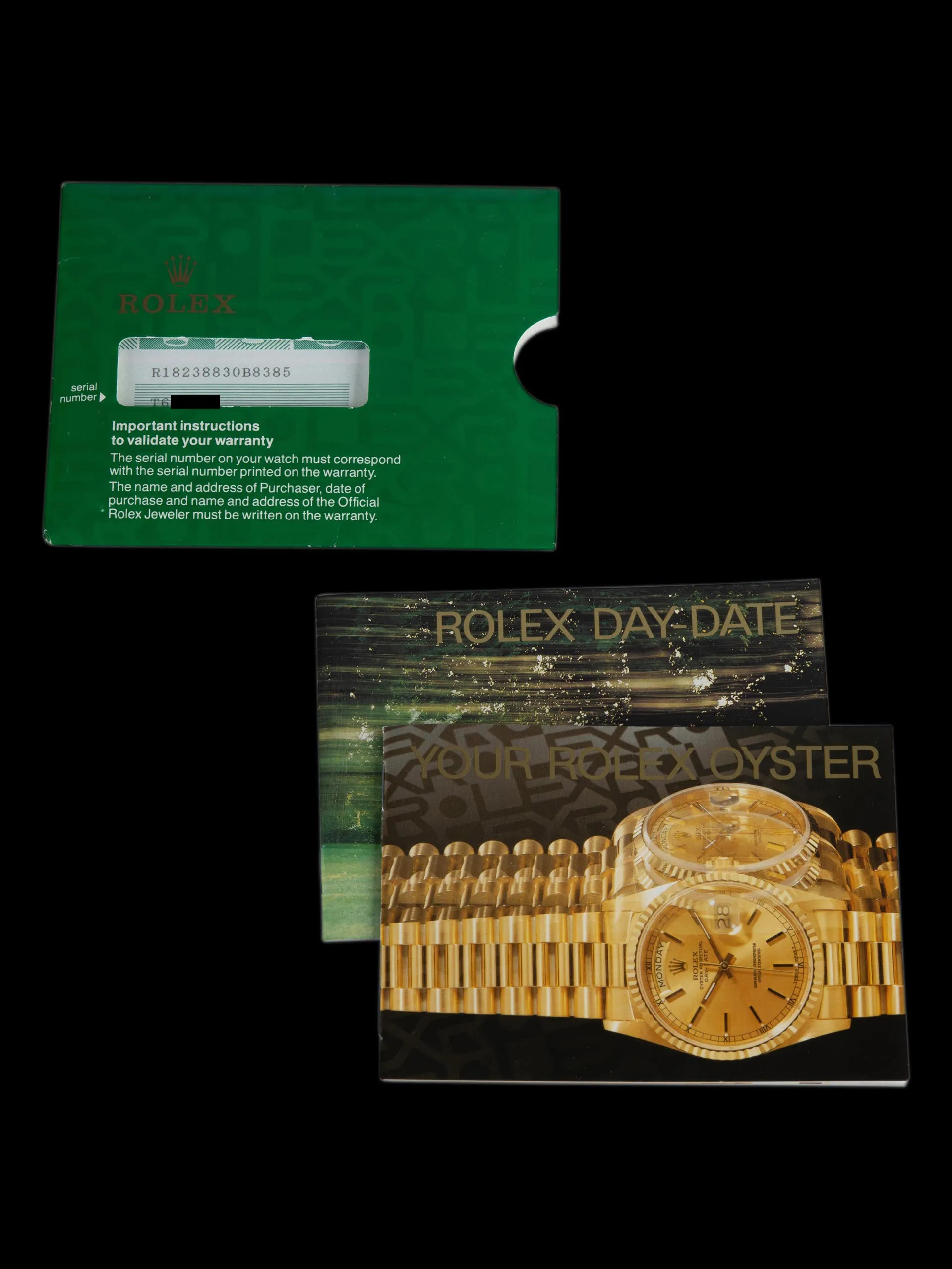 "Tropical" 1996 Rolex Day-Date 18K YG (Ref. 18238) Black Dial W/ Papers, Booklets, & Hang Tags