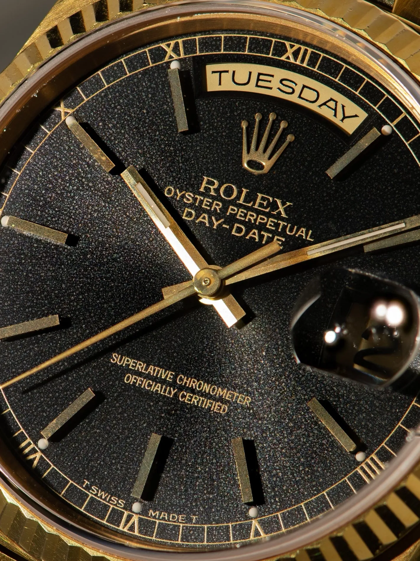 "Tropical" 1996 Rolex Day-Date 18K YG (Ref. 18238) Black Dial W/ Papers, Booklets, & Hang Tags