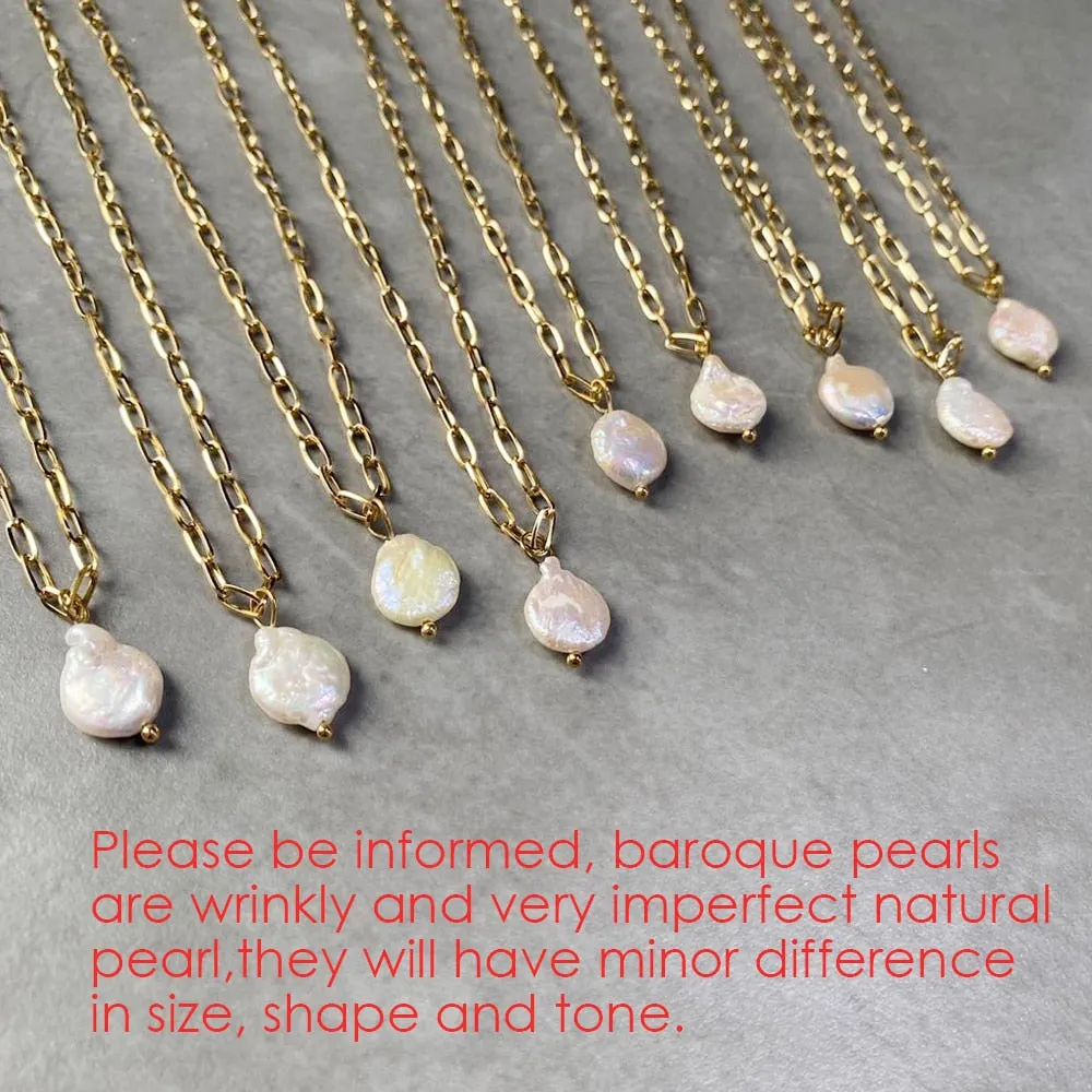 Rectangle Link Chain Pearl Necklace