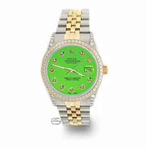 Rolex Datejust 2-Tone 36mm 1.4ct Diamond Bezel/Lugs/Green Dial Jubilee Watch TFJ-142508719