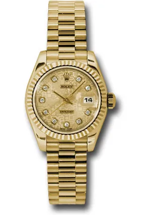 Rolex Yellow Gold Lady-Datejust 26 Watch - Fluted Bezel - Champagne Jubilee Diamond Dial - President Bracelet - 179178 chjdp