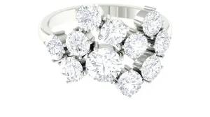 Round Moissanite Cluster Statement Cocktail Ring With Silver