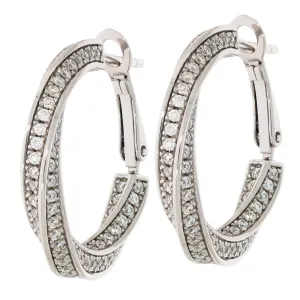 Round White Diamond Sterling Silver Earrings with Accent