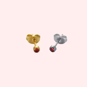 Ruby Bezel Set Hypoallergenic Stud Earrings - July